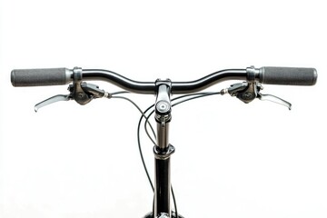 close-up shot of bicycle handle bars with details on grips and controls