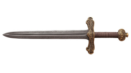 Highquality photo of a sword on a white background. Photo realistic photo.
