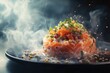 © Vii - Fresh grilled salmon on a plate with abundant smoke