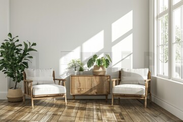 a cozy living room with two chairs and a table