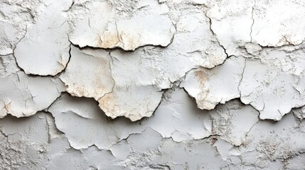 Leinwandbilder - A textured plaster wall displays cracked and peeling layers of white paint, illustrating years of wear and weathering in a well-lit indoor environment.