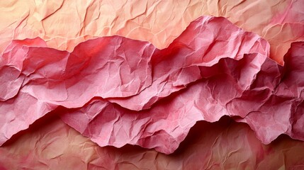 Poster - Layers of crumpled red and pink paper create an engaging texture. The vibrant colors blend together against a softly faded backdrop, enhancing the visual depth and interest.