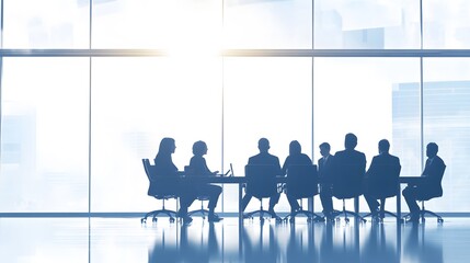 Wall Mural - Silhouetted Businesspeople in a Modern Office Conference Room