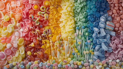 A wide array of colorful candies on display, creating a sweet and playful background  -  