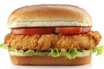 Wall Mural - A close-up of a simple chicken sandwich isolated on a white background