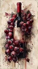 Red Wine and Grapes Still Life - Abstract Art