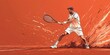 © Po - Stylized illustration of a tennis player in action on a clay court, showcasing dynamic movement and energy with an artistic splash effect.