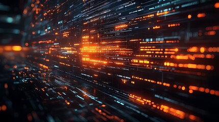 Abstract digital background with glowing lines and data streams.