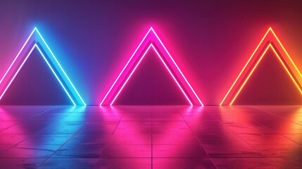 Wall Mural - neon geometry, a vibrant display of dynamic geometric shapes illuminated with striking light effects