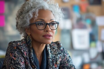 Mature businesswoman leading a meeting in a creative office, Generative AI