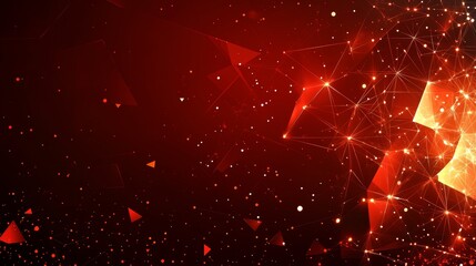 Wall Mural - abstract digital flame on red technology background with energy lines, dots, and triangles