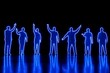 © Leo - Glowing neon silhouettes of multiple people in a lineup symbolizing teamwork digital communication and tech driven collaboration in a futuristic environment