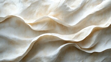 Poster - The fabric lies gracefully on a flat surface, its soft folds and gentle creases create a sense of movement and texture in warm, neutral shades, inviting tactile exploration.