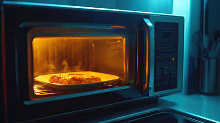 A microwave timer beeping as a meal is finished cooking.