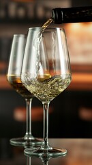 Fototapete - Pouring white wine from bottle.
