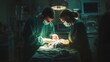 © Tahir AI - Doctor and nurse working together to cut the umbilical cord of a newborn baby girl, surrounded by soft lighting.