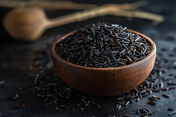 Wild Rice. Black Rice Grain on Studio Background, Organic Food Ingredient