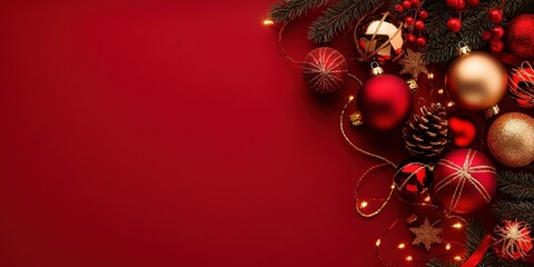 Wall Mural - Festive Ornaments on Red Background for Holiday Cheer