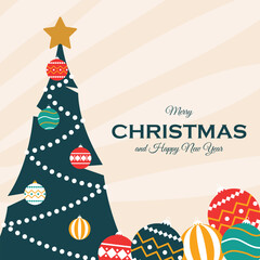 Wall Mural - Christmas background with Christmas tree illustration in flat design