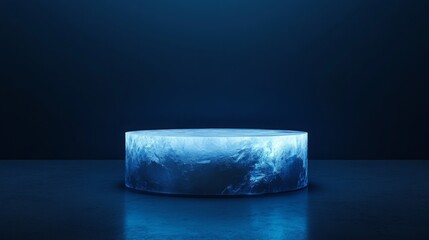 Poster - A circular ice platform sits on a dark blue surface. The platform is lit from above, making it glow. It appears to be frozen solid.