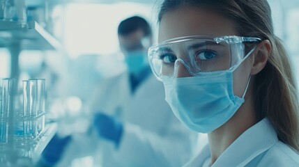 Wall Mural - Close-up Portrait of a Female Scientist in a Lab