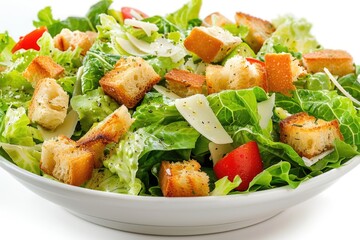 Caesar salad with croutons, romaine lettuce, parmesan cheese and cherry tomatoes.