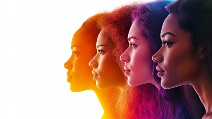 Diverse women's portraits in vibrant gradient lighting