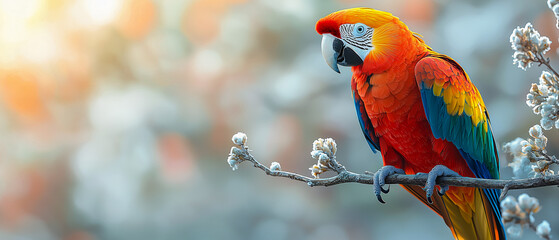 Scarlet Macaw in Springtime Bloom 