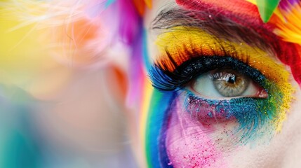 Vibrant Eye with Colorful Face Art and Glitter