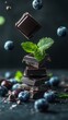 © Zabolotna_Art - Smooth Black Chocolate with Fresh Mint and Bilberry, Artistic Floating Food Display on Dark Background