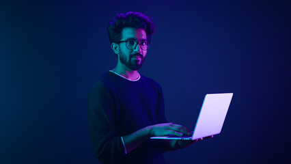 arabian indian man guy male programmer coder employer freelancer working using internet computer dev