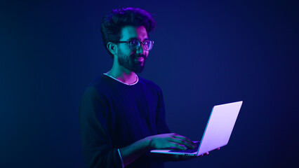 arabian indian man guy male programmer coder employer freelancer working using internet computer dev