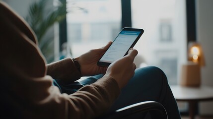 Poster - Person Sitting in a Chair Looking at Their Smartphone