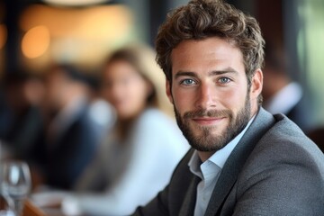 Happy businessman looking at the camera in a boardroom, Generative AI