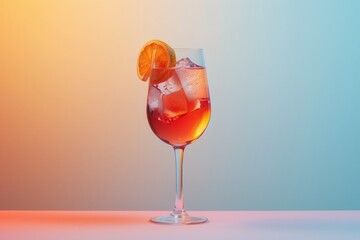 Glass Aperol Spritz on minimalist background.