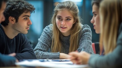 Wall Mural - Students having a group study in class, Generative AI