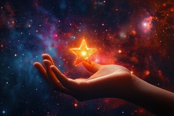 Sticker - a hand holding a star