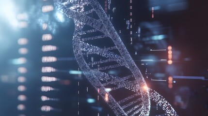 Wall Mural - A 3D Rendered Digital DNA Structure with Glowing Particles