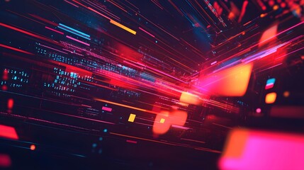 Web development concept with abstract high speed technology POV motion blur. 