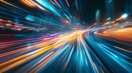 Web development concept with abstract high speed technology POV motion blur. 