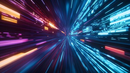 Web development concept with abstract high speed technology POV motion blur. 