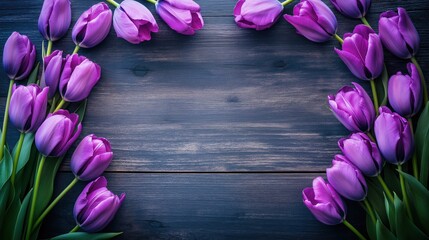 Wall Mural - purple tulips on a wooden background