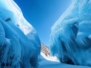 glacier with blue ice