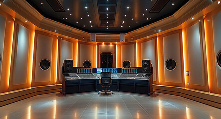 Poster - Professional mixing room with soundproof walls and professional equipment.