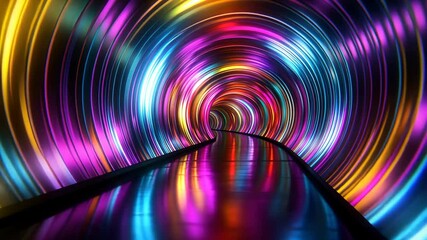 Wall Mural - a colorful tunnel lit with glowing lights