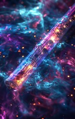 Wall Mural - A vibrant cosmic scene featuring a glowing, crystal-like tube surrounded by colorful nebulas and stars.