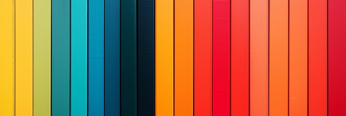 Wall Mural - A wall adorned with vertical stripes in multiple vibrant colors produces a striking rainbow effect, vibrant yet orderly.