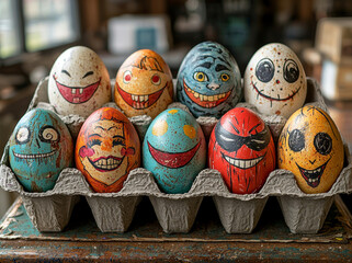 Wall Mural - carton_of_Halloween_painted_eggs