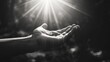 © dony - Hand prayer god faith holy worship on hope religion background of believe church pray jesus christian religious grace black white concept or love spiritual bible peace and spirit trust blessed light