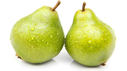 Two fresh green pears with droplets of water